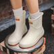 Feiyuega Mode Regenstiefel für Frauen im Freien im Freien mittelschwerem Regenstiefel Wasserschuhe nicht rutschfeiner Küchenautos Waschanwaschanlage Weiche Sohle Gummischuhe weiß braun 37
