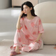 Hongdou official website woven pajamas for women for summer pure cotton short-sleeved trousers thin cotton summer ladies home clothing suit spring and autumn YZT9713 short-sleeved trousers L 100-120Jin [Jin equals 0.5 kg]
