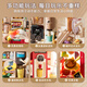 Linguo British Quality Children's Kitchen Toy Set Playing House Cooking Simulation Kitchenware Set Baby Boy and Girl [Kitchen Matcha Green] + Qinning Green Shopping Cart