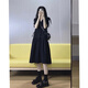 Jingqi maternity dress Hepburn style small black skirt French temperament Korean version summer maternity dress summer maternity dress black-short-sleeved summer Jly65868 XL
