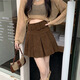 Minsheng corduroy skirt autumn and winter 2024 new high waist slim design pleated skirt niche A-line short skirt for women brown L size