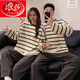 
LangSha 2023 autumn and winter couple pajamas autumn and winter cotton Korean version long-sleeved trousers men and women cartoon loose home clothing set Q15567 M women