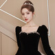 Libaixin black evening dress for women 2025 new style light luxury high-end temperament annual meeting adult ceremony velvet autumn and winter long-sleeved dress black S