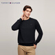 TOMMY HILFIGER solid color V-neck autumn and winter men's pure cotton business casual simple embroidered logo bottoming sweater sweater solid color round neck - black 012 S (recommended 120-135Jin Jin equals 0.5 kg)