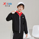 XTEP children's clothing, unisex, small, medium and large children's sports sweatshirts, fashionable casual knitted suits, pure black (men's style) 160 cm