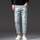 Canelin Kiskha Spring New Embroidered Printed Nine-Credit Jeans Men's Korean Style Stretch Slim Feet Ripped Trendy Brand Retro Everbright 869 Light Blue Nine-Credit Size 30 Size