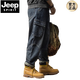 JEEP SPIRIT美式重磅复古工装牛仔裤男士宽松直筒潮牌大码多口袋哈伦休闲长裤 复古蓝 【尺码偏大】 XL 【建议130-145斤】