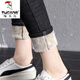 
Woodpecker plus fleece thickened jeans for women in winter high waist 2025 slim and tall slim and slim tropical velvet nine-point small feet trousers 719 black grape grey velvet-nine-nine-nine-28