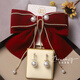 Aimophie Old Phoenix Gold Store Velvet Bow Headdress Bridal Earring Set Women's Wedding Engagement Hair Accessories Simple and Atmospheric 2-Bow Hairpin + 1 Ear Patch