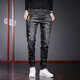 
AEMAPE jeans men's spring and summer slim elastic small feet casual long pants men's clothing 2025 black new trendy brand TJ_6636 black 31