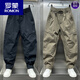 
ROMON 2024 Autumn Zipper Scimitar Working Pants Men's American Loose Straight Harem Pants Outdoor Versatile Casual Pants Black M