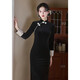 Clothing sample Retro black velvet cheongsam long-sleeved 2025 autumn slimming waist temperament dress daily style 557 L