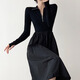 Miao Yijia Dress Women's Autumn Women's Skirt Knitted New High-end Long Skirt with Coat French Waist Slimming Black Zipper Long Sleeve A-Line Hepburn Style Dress XL Recommended 105-120 Jin Jin is equal to 0.5 kg