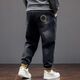 Fei Shimi Autumn New Fashion Brand Elastic Small Foot Jeans Fat Loose and All-Match Pants Elastic Waist Fat Pants 300 Jin [Jin equals 0.5 kg] Black 9901 XL 1 (130-150 Jin [Jin equals 0.5 kg])