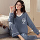 Baumwollpyjamas für Frauen im Frühling und Herbst neuer Pitstreifen runden Hals Pullover Langarmhosen Hausanzug können außerhalb von MXL-Zwf9922 XXXL-Code-kodisch mit 135-155jin getragen werden [Jin gleich 0,5 kg]
