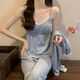 
Catman four-season pajamas for women pure cotton 2025 new pure and sweet style with chest pad simple blue three-piece set 831 mist blue chest pad removable XL Recommended 110-125Jin [Jin equals 0.5 kg]