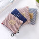 Qindu cute creative canvas striped art mini coin purse coin bag for male and female students zipper small wallet navy blue