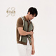 Ordos 1980 wool small lapel striped short-sleeved men's knitted cardigan 18316 brown L 175/96A
