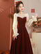 Flashing girl toast dress bride petite burgundy can usually wear gauze sleeves engagement dress out of the pavilion banquet home dress for women burgundy long sleeves long style M