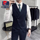Pierre Cardin Fashion Vest Men's Suit British Slim Double Breasted Suit Vest Men's Formal Suit Collar Vest Trendy Dark Green Single Vest XL