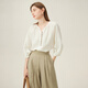 
Fan Silanen round neck lazy shirt summer wear seven-quarter sleeve texture contrast cotton linen shirt 24FS12211 Beige XL