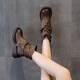 Jin Riman Martin Boots Frauen Kurzstiefel Frauen Frühling und Herbst Retro Western Cowboy Boots Frauen Lange Bootsgürtel Schnalle Hülle Ritterstiefel M2656 Brown 37