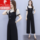 Pierre Cardin short-sleeved chiffon wide-leg jumpsuit suit for women 2024 new fashion temperament summer thin one-piece jumpsuit 1098%23 apricot jumpsuit L recommended 105-115Jin Jin equals 0.5 kg