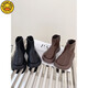 
G.DUCKKIDS girls' short boots autumn and winter 2024 new leather-town children's Martin boots British boys' leather boots plus fleece baby boots Black single [Safety one] Size 21, inner length is about 14c
