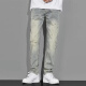 Ecken American retro yellow mud jeans men's autumn washing high street straight loose spring and autumn nostalgic men's casual pants 1098 light blue 30