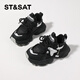 Saturday children's shoes winter new plus velvet sports shoes girls dad shoes light running shoes black silver 37