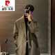 Pierre Cardin winter double-sided woolen coat men's light and mature style suit mid-length thickened woolen over-the-knee windbreaker coat black woolen coat single piece 2XL