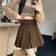 Minsheng corduroy skirt autumn and winter 2024 new high waist slim design pleated skirt niche A-line short skirt for women brown L size