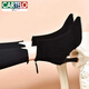 Cartelo 2024 Herbst und Winter Neue Stil High Heels kleine Nacktstiefel Tierärztes Leder weiche Kuhläden dünne Fersenschuhe plus Samt schwarzes Kuhpferd 7cm-Single 37