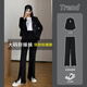 Zhidoudou aunties 200 Jin [Jin equals 0.5 kg] Fat M slit suit pants make you look slim and tall, straight wide-leg loose floor pants summer white 9896 (regular style with button zipper) One size S