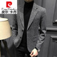Pierre Cardin autumn houndstooth suit men's jacket men's casual single-piece plaid small suit single suit British men's fashion knitted dark gray 56/2XL