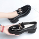 Jiming 2025 Nouveau printemps décontracté à talons épaisses à talons britanniques Chaussures en cuir brevet Locs en cuir féminin Chaussures célibataires à selle douce