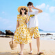 BUBBLE ORANGE Beach vacation parent-child outfit mother-daughter summer family outfit beach yellow dress suit for a family of three men's suit (T-shirt + shorts)/female dress Mom XL size (recommended weight 115-125 Jin Jin equals 0.5 kg)