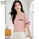 She enjoys a short-sleeved T-shirt for women's round neck and small fragrance style top fashionable simple short-sleeved base shirt T143T1428