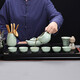 Gold inlaid jade Kung Fu tea set with solid wood tea tray for home office fully automatic water boiling electric tea stove elegant stone ladle
