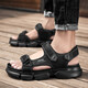 
Jeep men's shoes, new summer real cowhide sports sandals, soft sole comfortable and lightweight outdoor non-slip beach shoes 1585 black (leather shoe size) 42