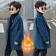 Disney (Disney) Boys Korean Version Thick Woolen Coat Children's Autumn and Winter New Double-breasted Medium-Length Woolen Windbreaker Coat Lake Green Cotton and Thickened Winter Style L-140 Recommended Height 130cm