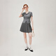 Fan Silann Sweet Hot Girls Flocking Bow Knitted T-shirt 2024 Summer New Lapel Slim 12529 Gray XL