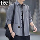 Lee DPRRE Pure Cotton 7-Viertel-Ärmel-Hemd Herren Arbeit Jacke Koreaner Stil Trendy Lose Casual Shirt Herren lässig Hong Kong Style 723 Blau (7-Quartal) Lee01 XL