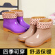 加棉雨鞋女短筒水鞋女胶鞋厨房防水防滑鞋秋冬季加绒加厚保暖雨靴 绿色-固定棉不可拆 40