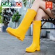 卡帝乐鳄鱼（CARTELO）日系高筒雨鞋女款时尚外穿防滑防水耐磨胶鞋赶海厨房长筒软底雨靴 689女雨鞋蓝色 36