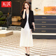 Wuwo high-end professional suit women's suit suit jacket inner strap dress for women summer temperament slim outer skirt 9711 black jacket + green dress XL