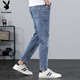 Playboy (PLAYBOY) jeans men's 2025 spring and autumn new trendy straight loose pants men's casual elastic Korean version of nine-point pants dark blue X-6115HH9901 28