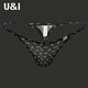 U&I men's sexy thong one-piece upward bag ultra-thin ice silk trendy pattern brand underwear 1117-P black