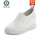 Woodpecker heel 2025 new summer white shoes for women with height increase of 7cm breathable leather holes, one foot, lazy shoes, white 37