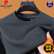 Pierre Cardin Marke reines Baumwoll-Langarm-T-Shirt für Männer runden Hals lässig vielseitigem Sweatshirt für Winter plus samtiges hautfreundliches Basishemd für Männer T D687 Gray plus Samt 170/L120-135jin [Jin gleich 0,5 kg]
